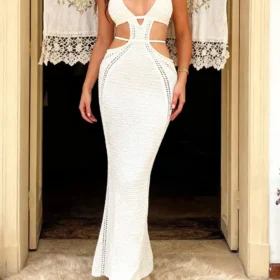 Women Backless Knitted Dress Sleeveless